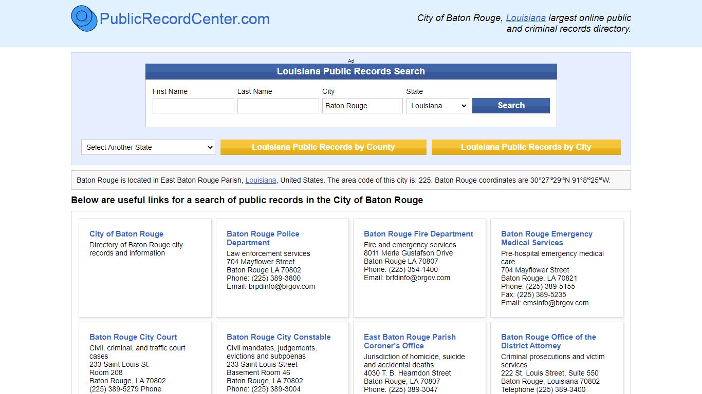 Baton Rouge, Louisiana Public Records and Criminal Background Check